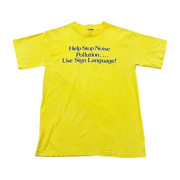 Men’s Vintage Anvil T shirt yellow Sign language 1980s single stitch - Picture 1 of 5